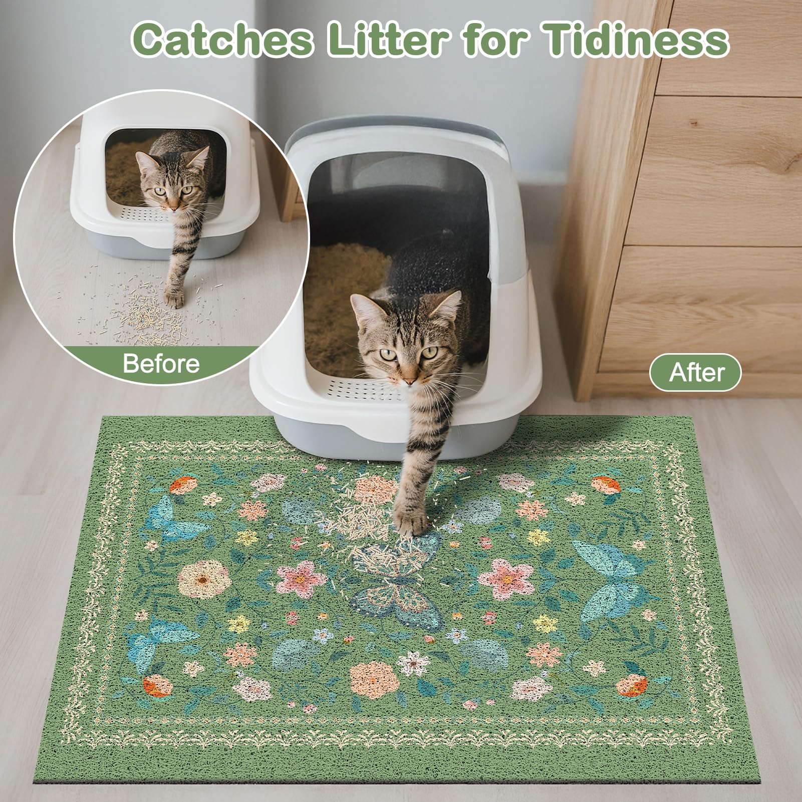 Unicorn Catcher mesh-design litter mat close-up captures litter efficiently.