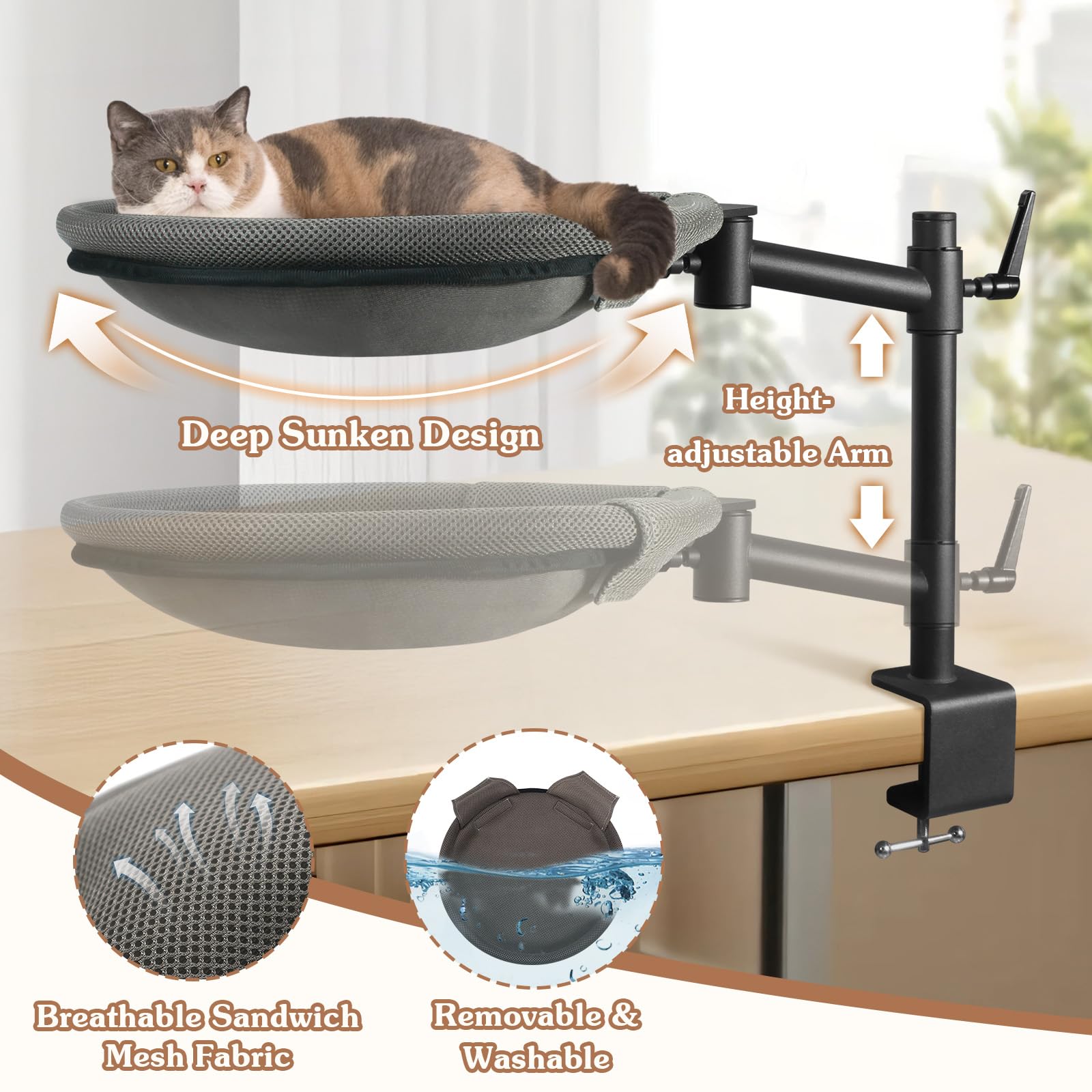 Unidevice Cat Desk Bed elevated nest gray offers cozy beside you