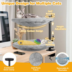 Unidevice Double Cat Desk Bed height adjustment aligns with eye level for comfort.