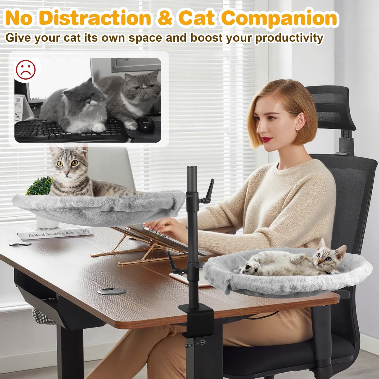 Unidevice Double Cat Desk Bed 360° rotation lets cats choose their preferred viewing angle.