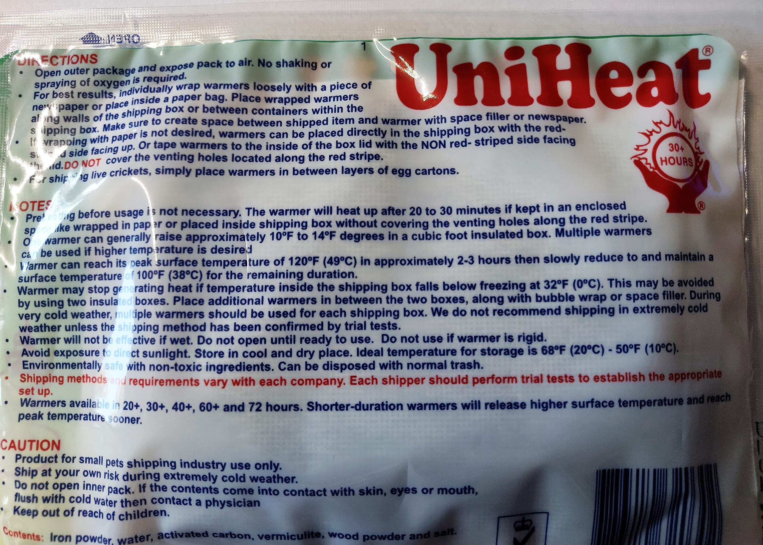 Uniheat 20hour heat pack highlights quicker heat up for smaller shipments.