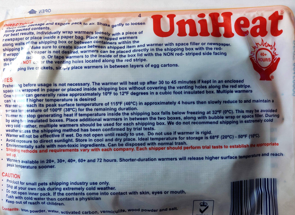 Uniheat 40hour heat pack shown alone emphasizes long-lasting warmth for fragile shipments.