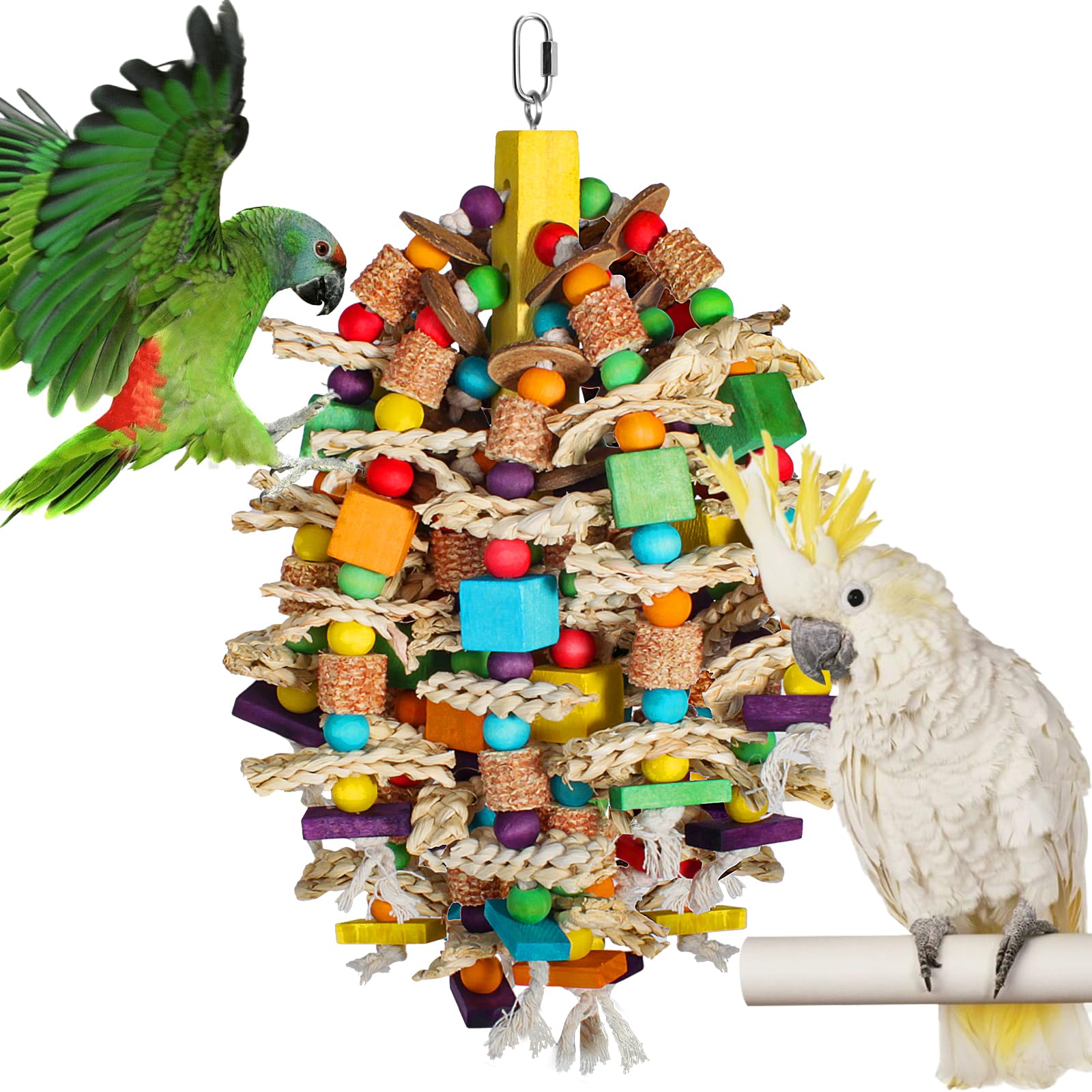 Unimaxlink parrot toy in cage setup demonstrates easy installation and engaging play