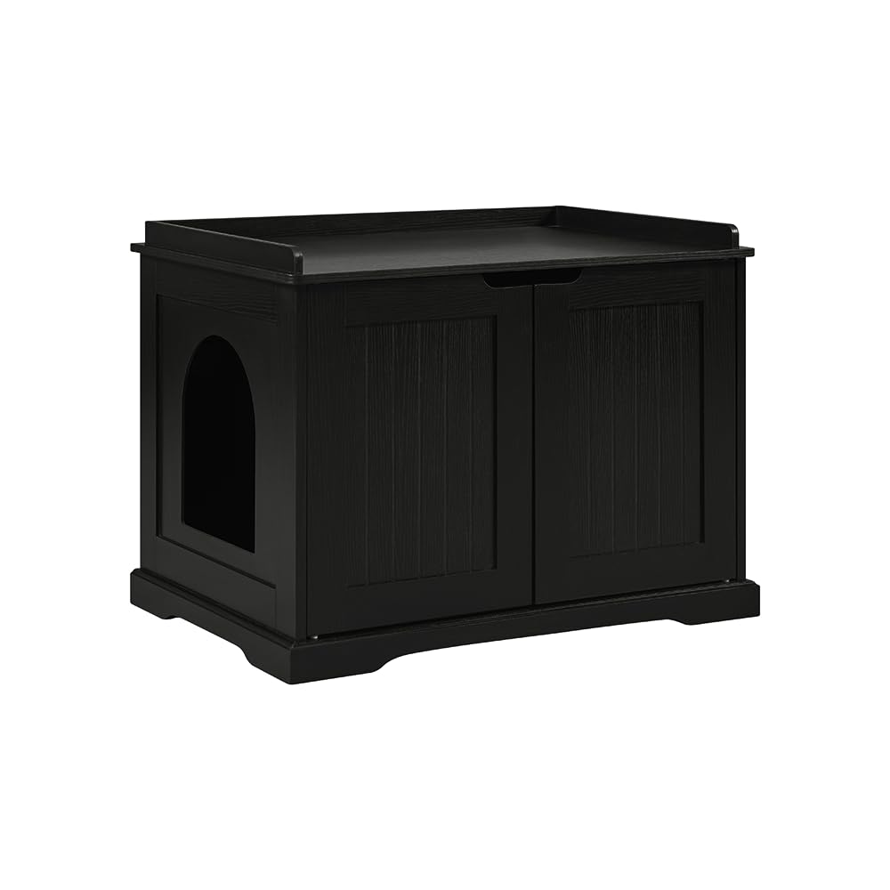 unipaws Black Cat Litter Box Enclosure front view shows discreet concealment for living spaces.