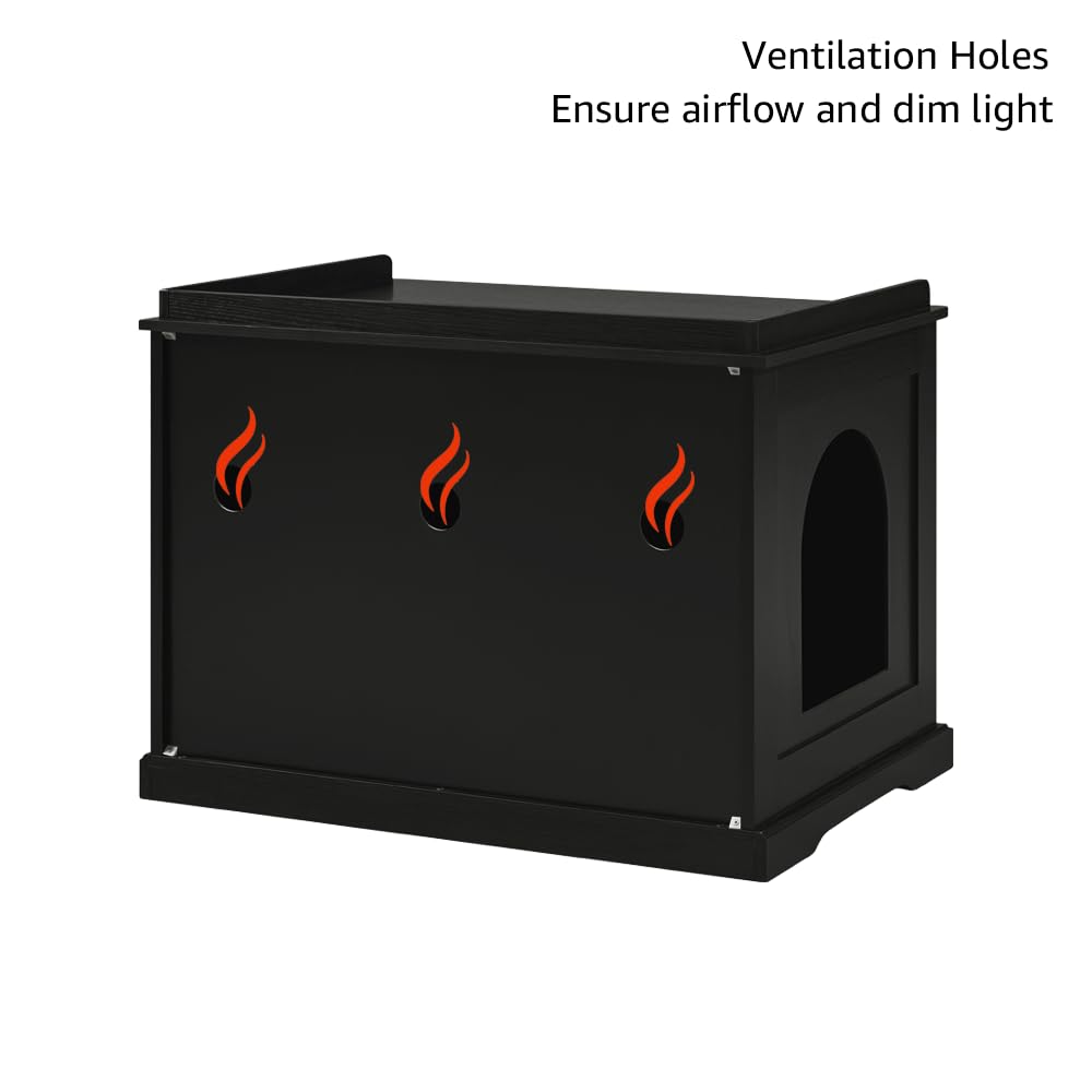 unipaws Black Cat Litter Box Enclosure interior dimensions provide easy setup.