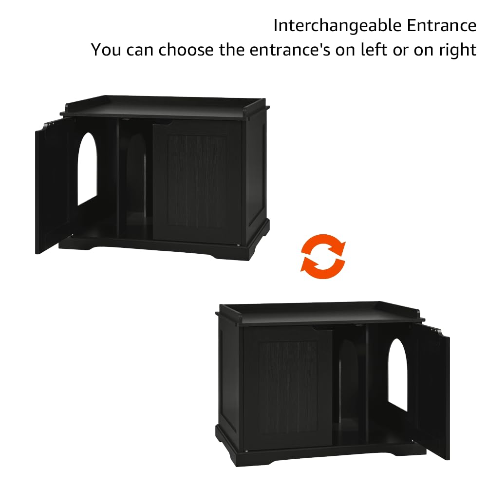 unipaws Cat House hidden storage door keeps litter gear neatly tucked away.