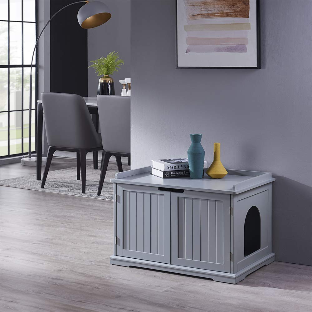 unipaws cat litter enclosure side view blending with decor while keeping waste discreet