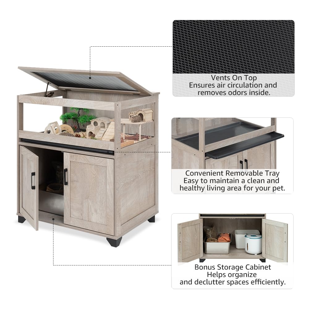 Unipaws hedgehog cage storage cabinet keeps supplies neatly organized.