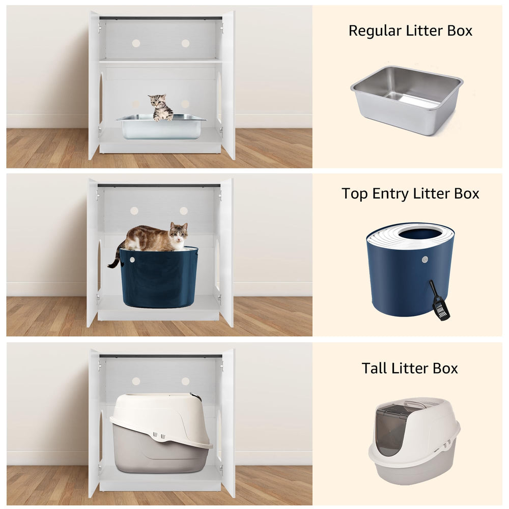 Unipaws tall cat litter box enclosure features wide door for easy cleaning