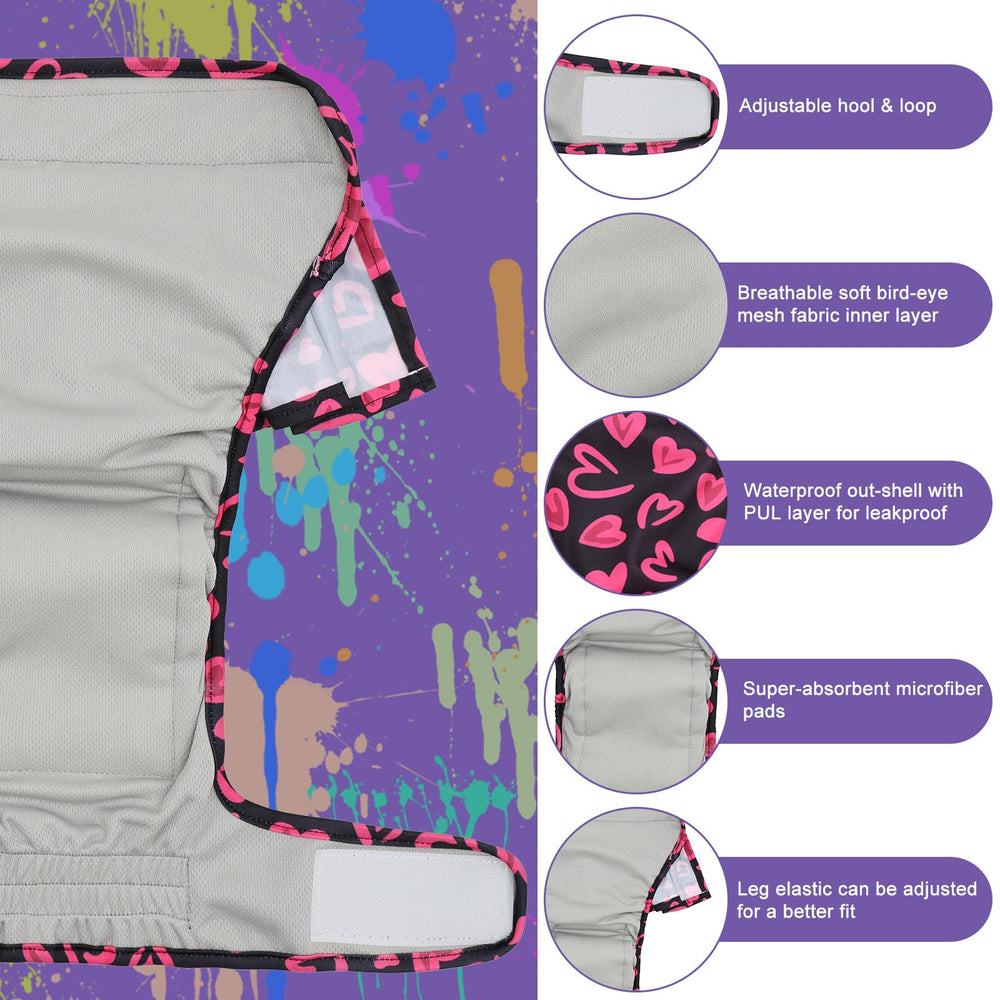 UNIPUP dock-tail dog diaper with adjustable closure demonstrates secure fit and quick changes.