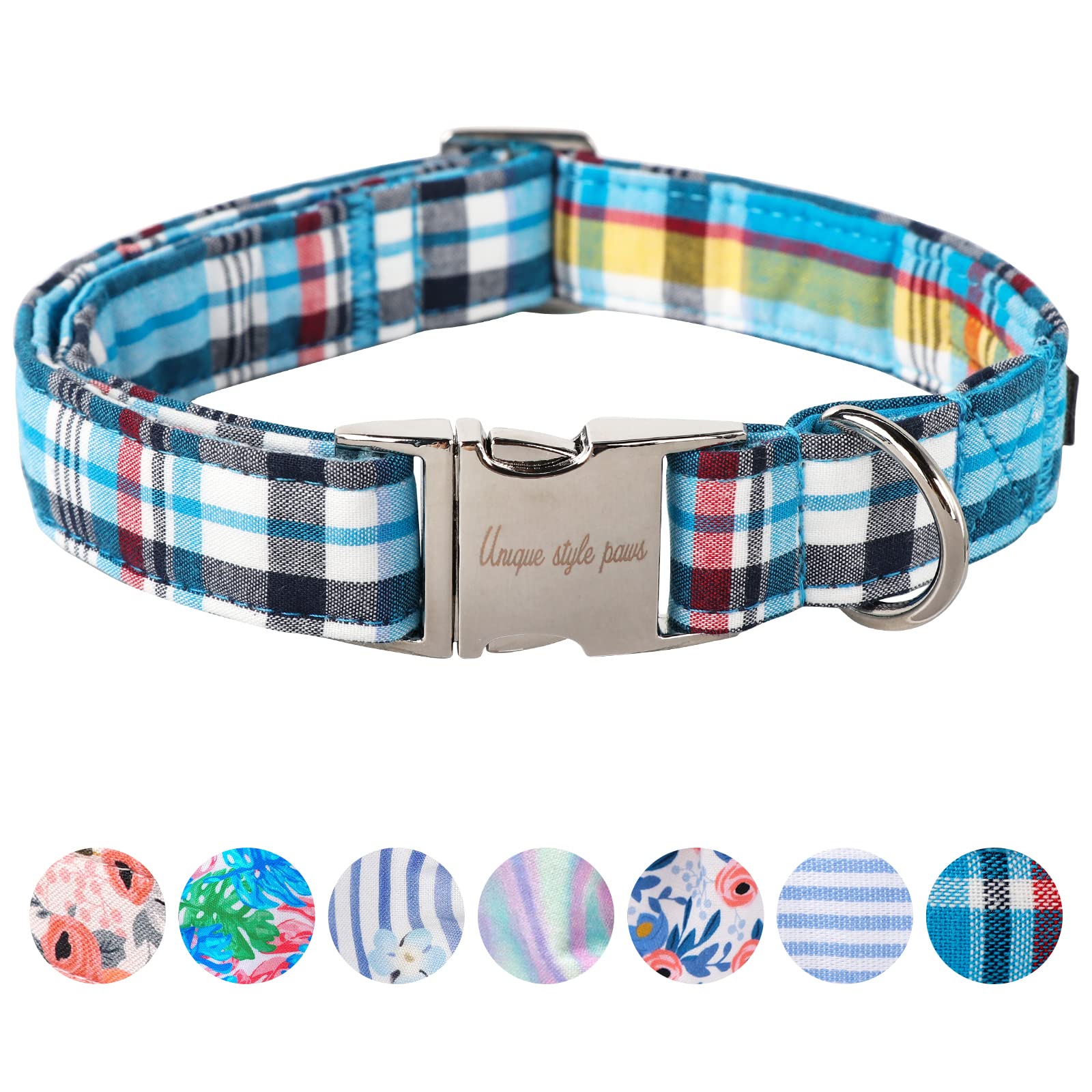 Unique style paws blue plaid collar—daily wear comfort with soft cotton feel.