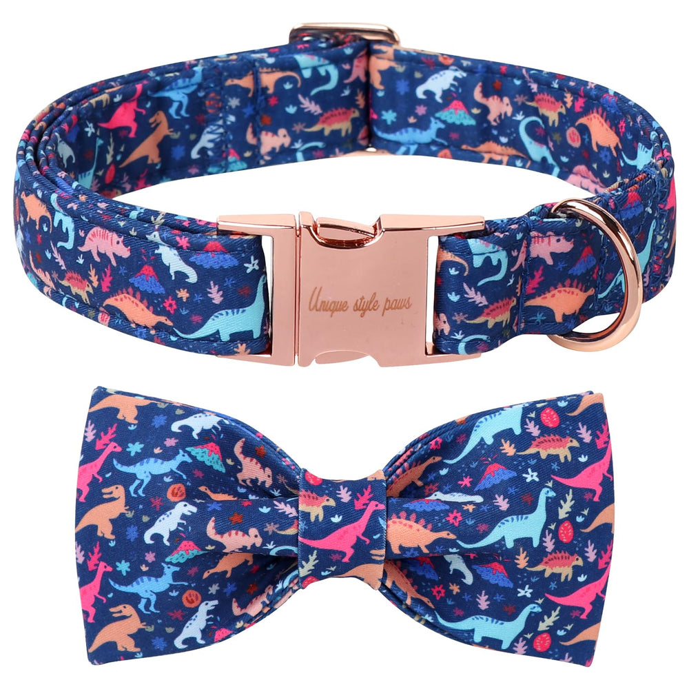 Unique Style Paws cartoon dog collar bow closeup shows soft cotton comfort for daily walks.