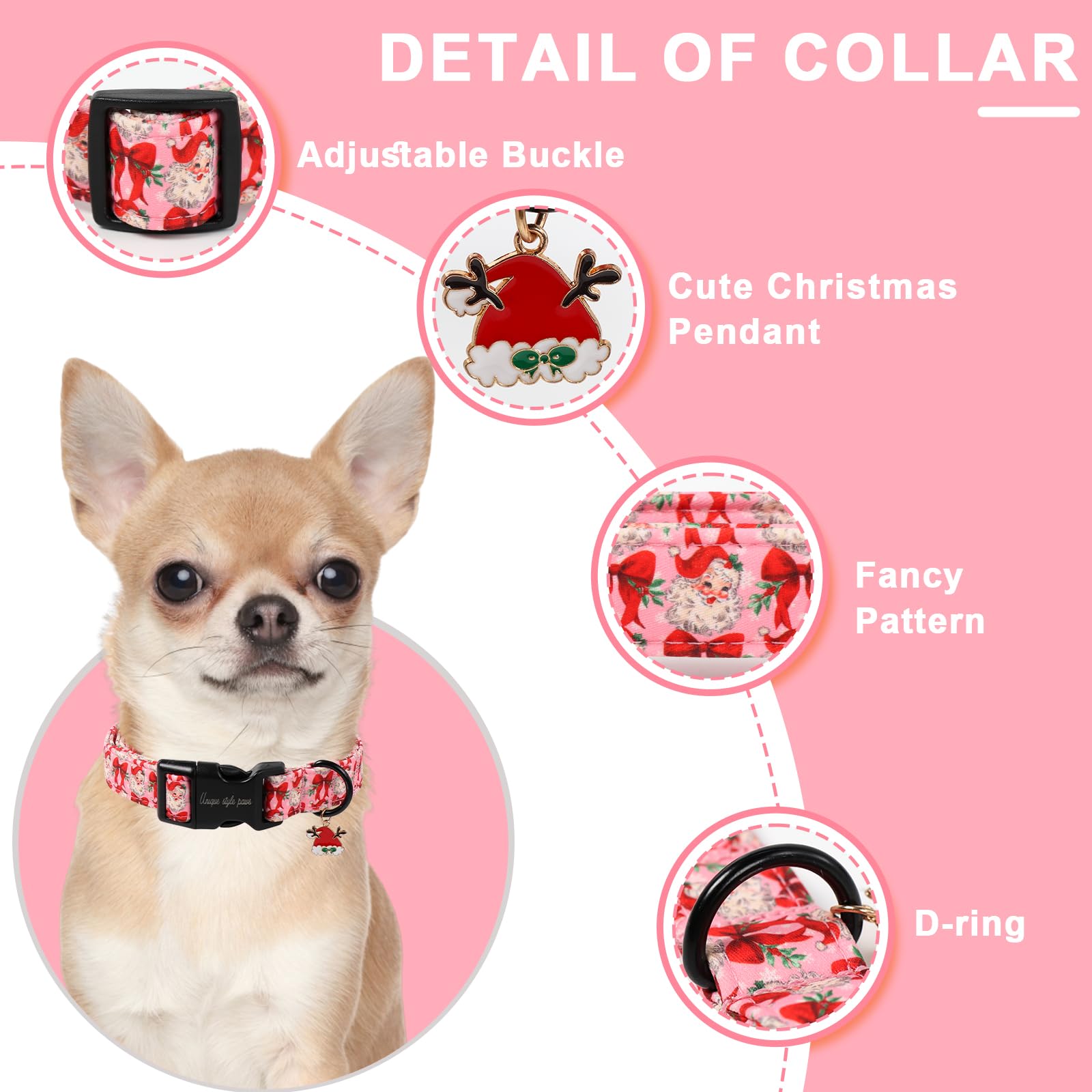 Unique Style Paws Christmas collar buckle closeup showcases lightweight plastic buckle