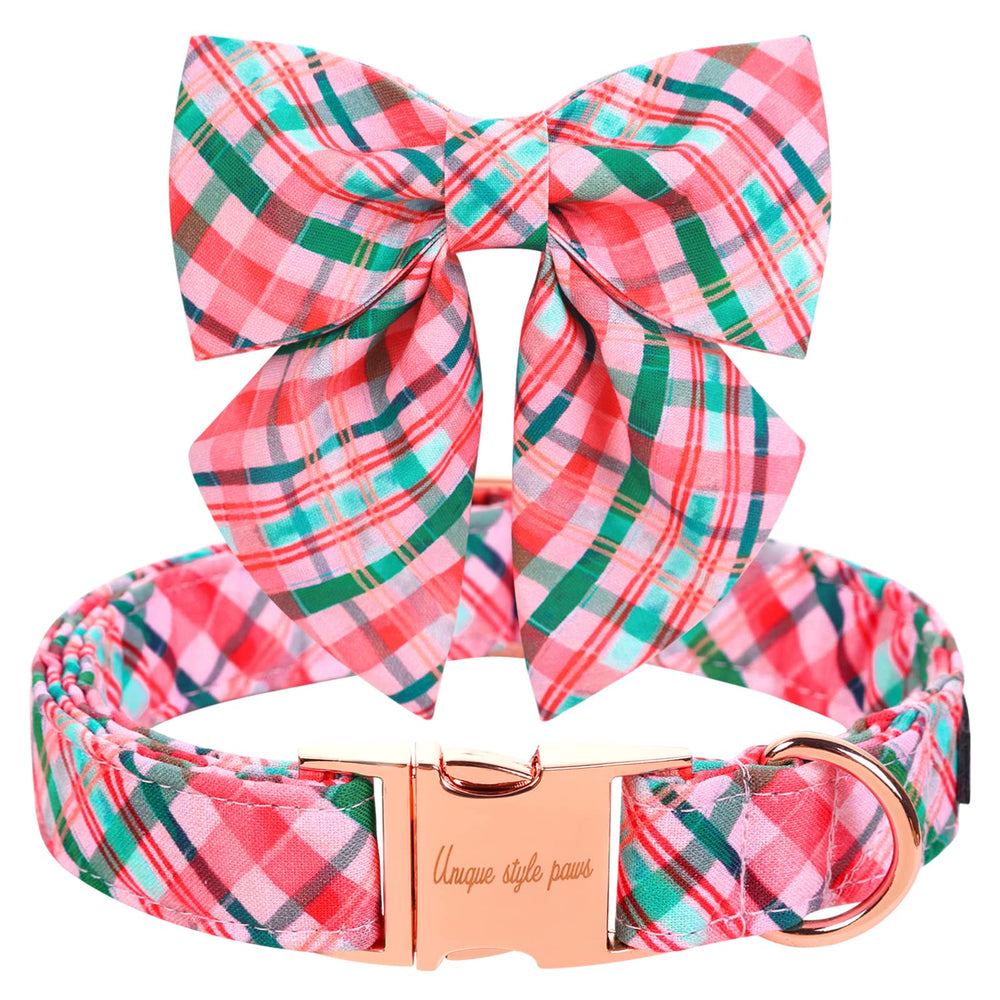Unique style paws collar con cuadros rosa-verde para paseos con estilo.