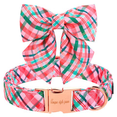 Unique style paws collar con cuadros rosa-verde para paseos con estilo.