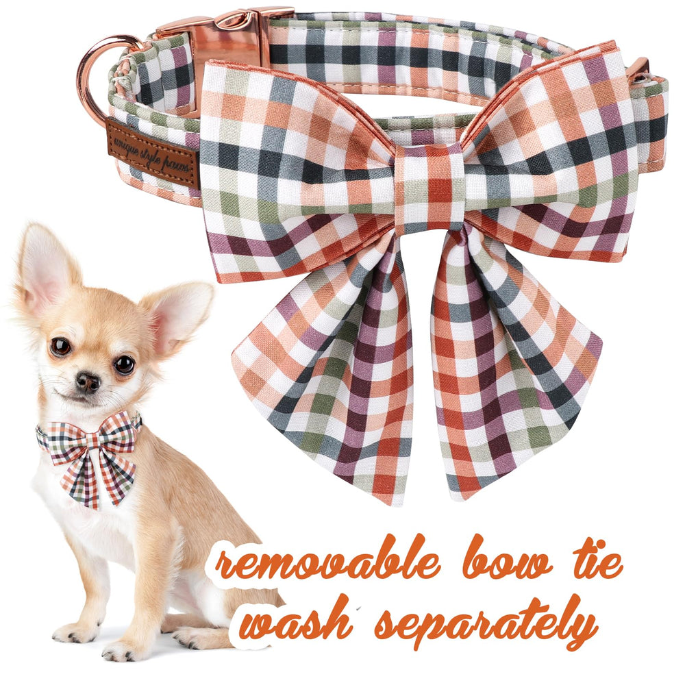 Unique Style Paws cotton dog collar five-sizes chart demonstrates growth-friendly fit.