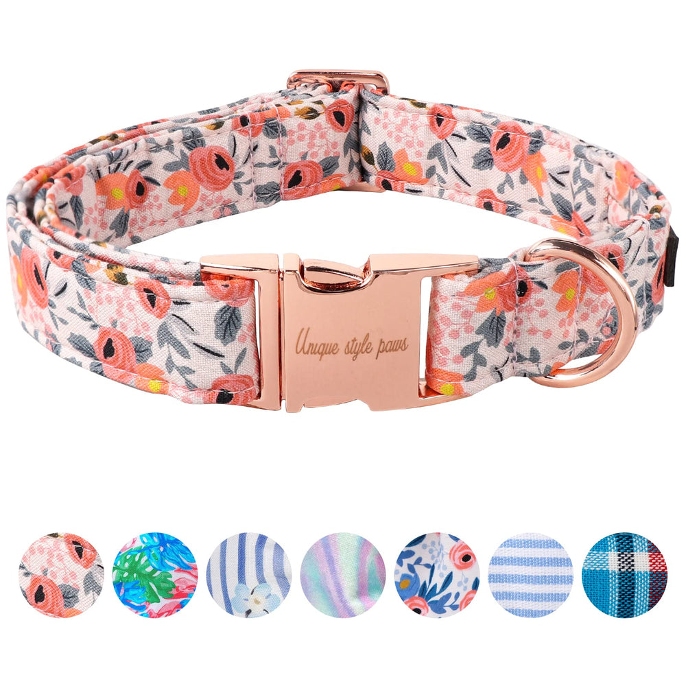 Unique Style Paws pink rose collar front view for everyday dog wear and style