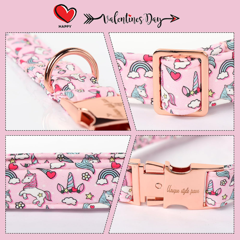 Unique Style Paws Valentine Rainbow Unicorn collar metal buckle detail secures pets
