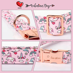 Unique Style Paws Valentine Rainbow Unicorn collar metal buckle detail secures pets