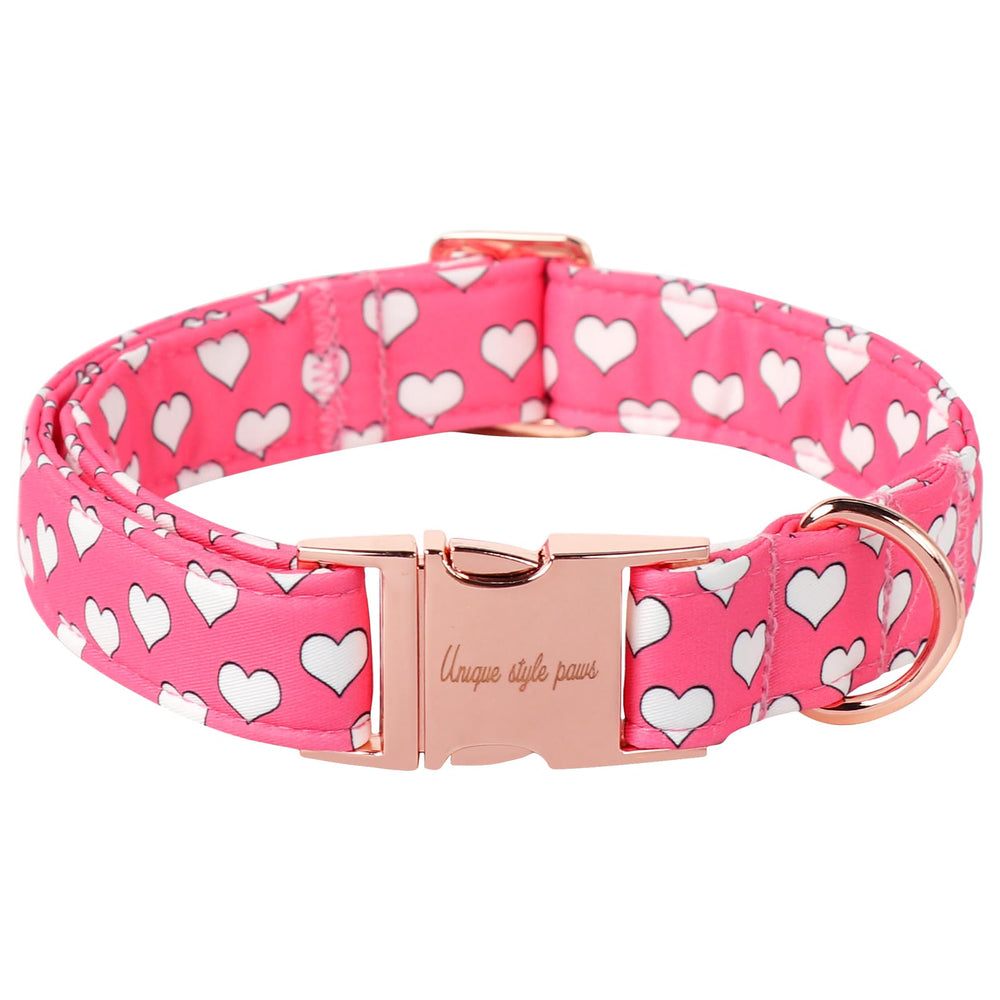 Unique Style Paws Valentine dog collar with pink heart pattern for festive celebrations