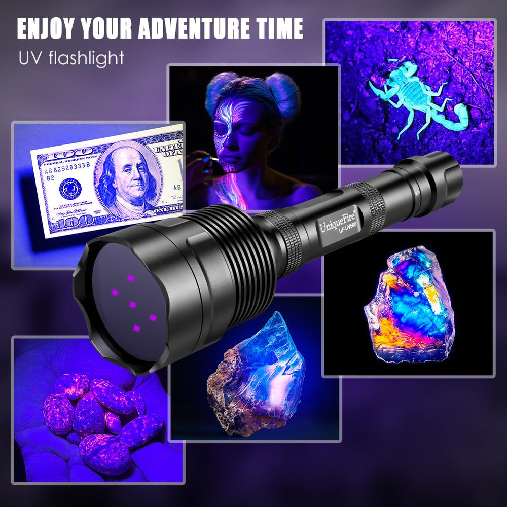 UniqueFire UV500 close-up of the five-LED array highlights high-intensity UV illumination.