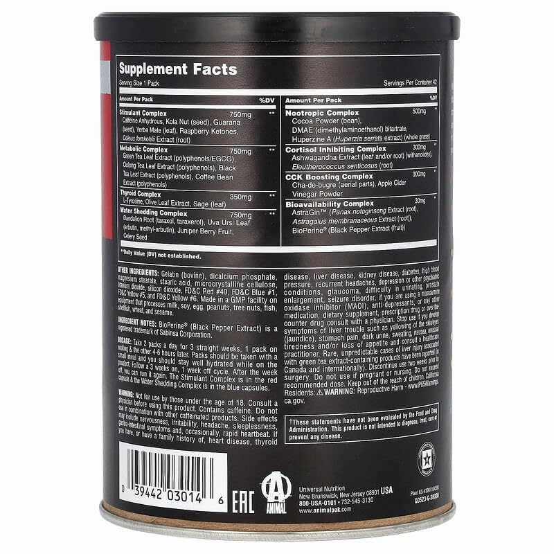 Universal Nutrition Animal Cuts packets per serving, convenient daily use for fitness routines