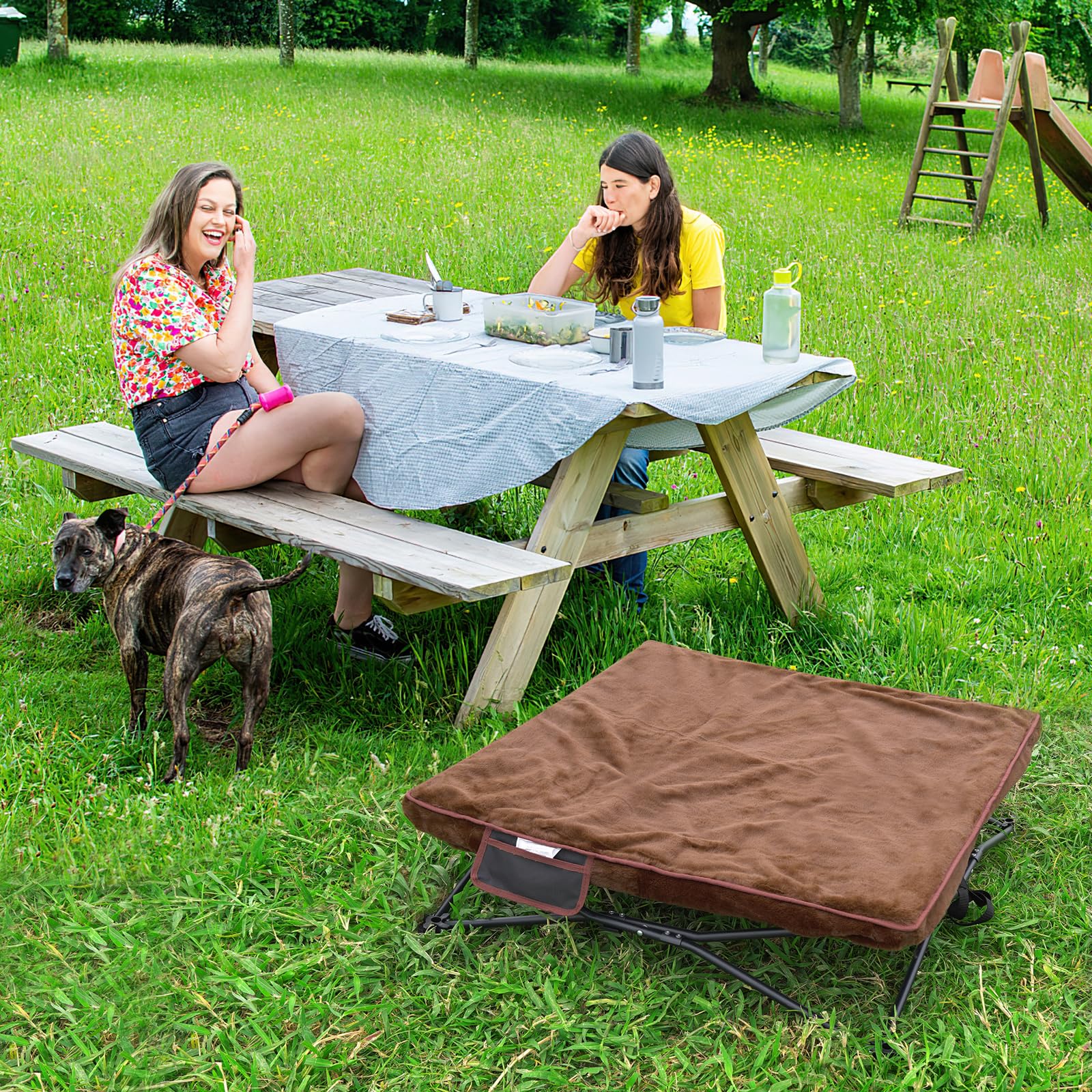 Unp brown bed adds a stylish touch to home or travel gear.