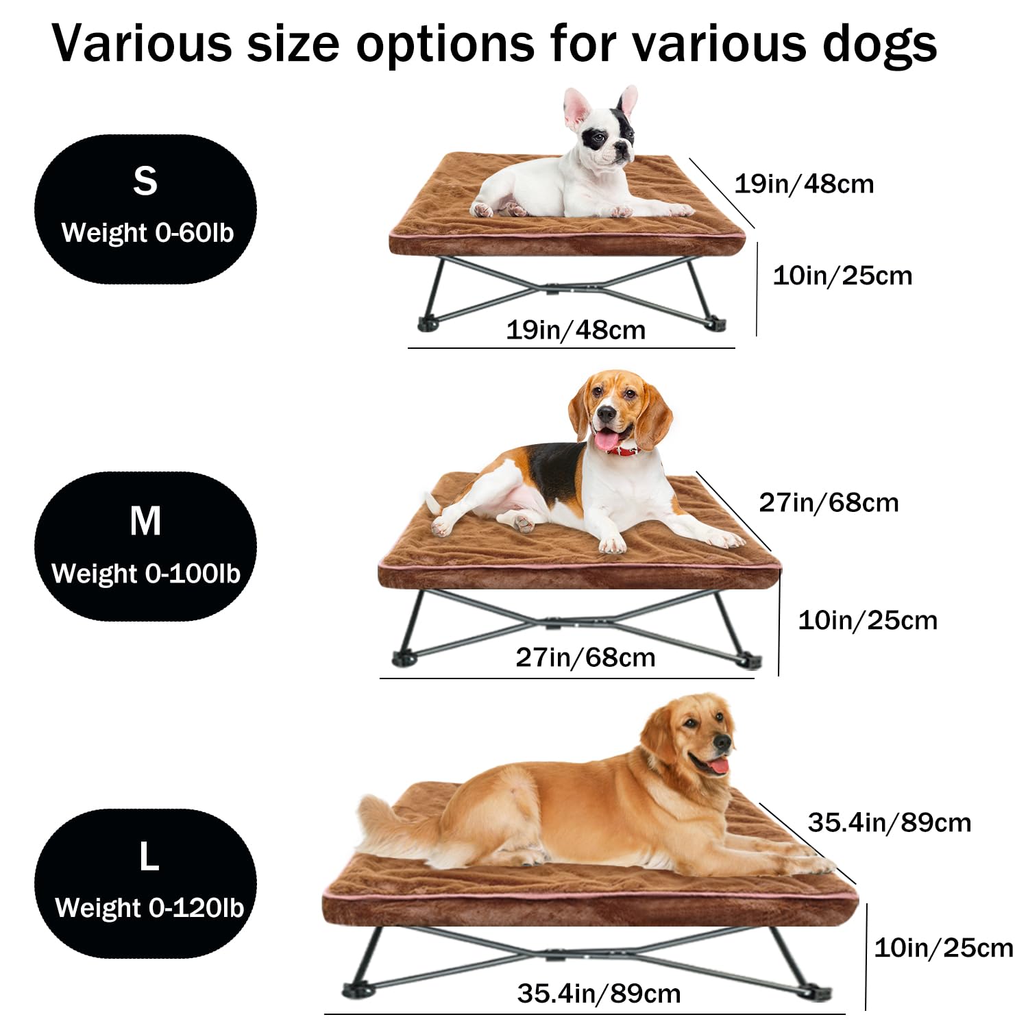 Unp foldable dog bed in brown cover for quick setup during trips.