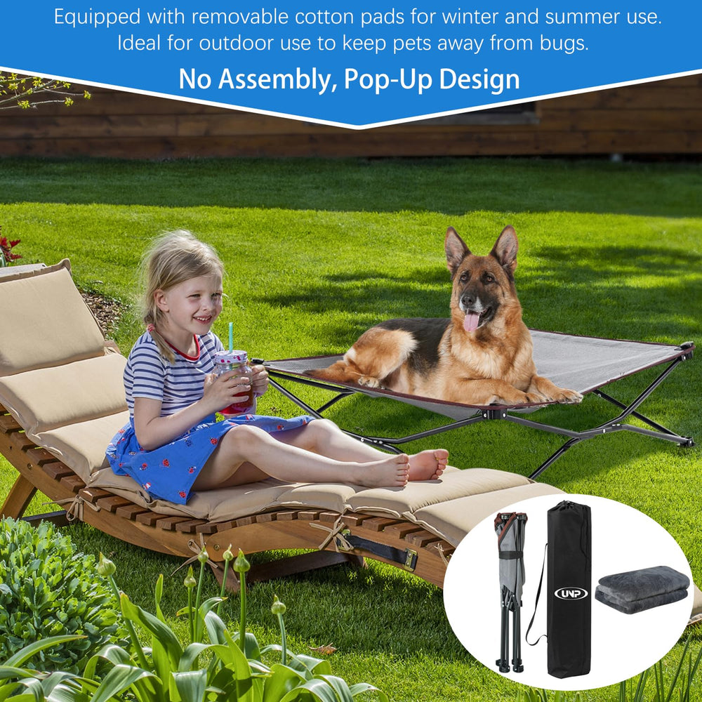 unp foldable dog bed pop up with Textilene mesh for better ventilation while camping