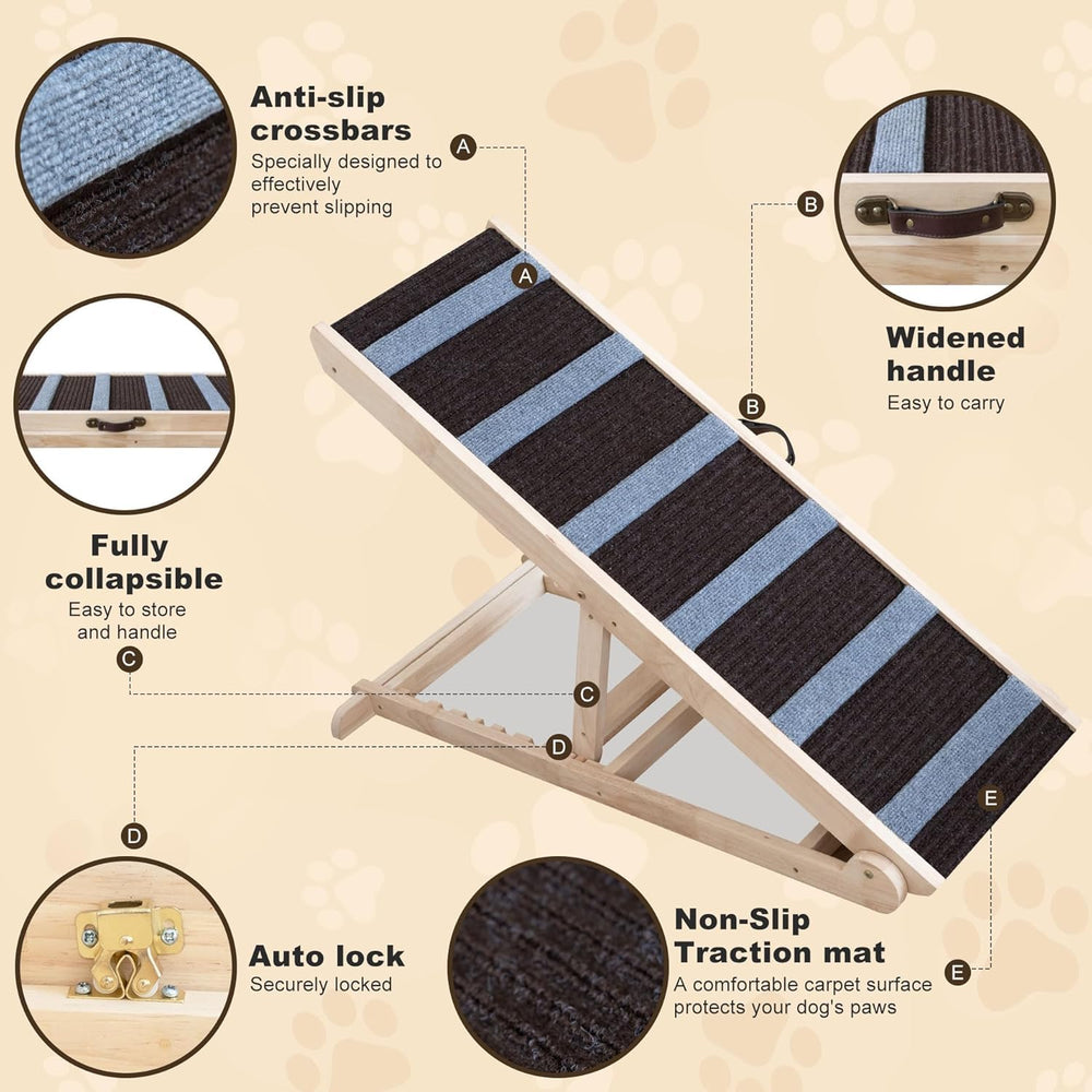 UNQBWE dog ramp anti-slip step design helps paws grip securely during climbs.