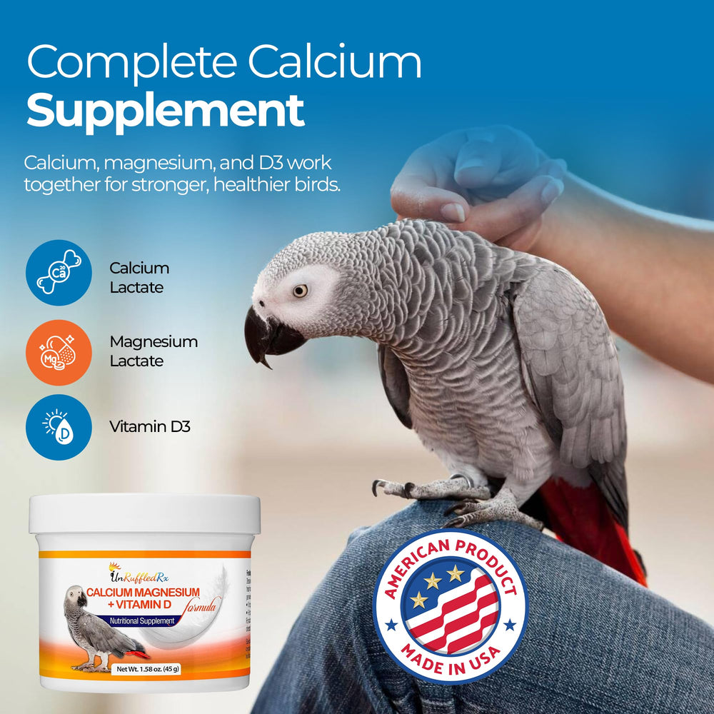 UnRuffledRx Bird Calcium Plus dissolves clear in water for easy mineral intake.