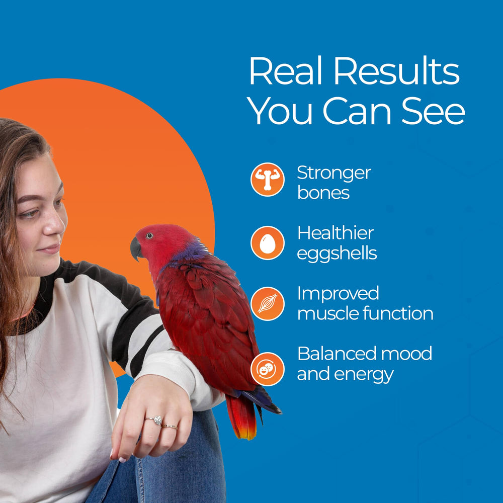 UnRuffledRx Bird Calcium Plus supports eggshell quality for breeding birds.