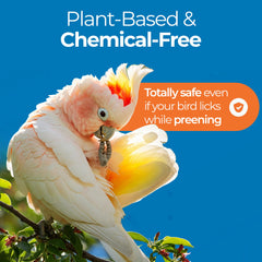 UnRuffledRx Safe-for-ingestion label—chemical-free, daily-use spray for worry-free preening.