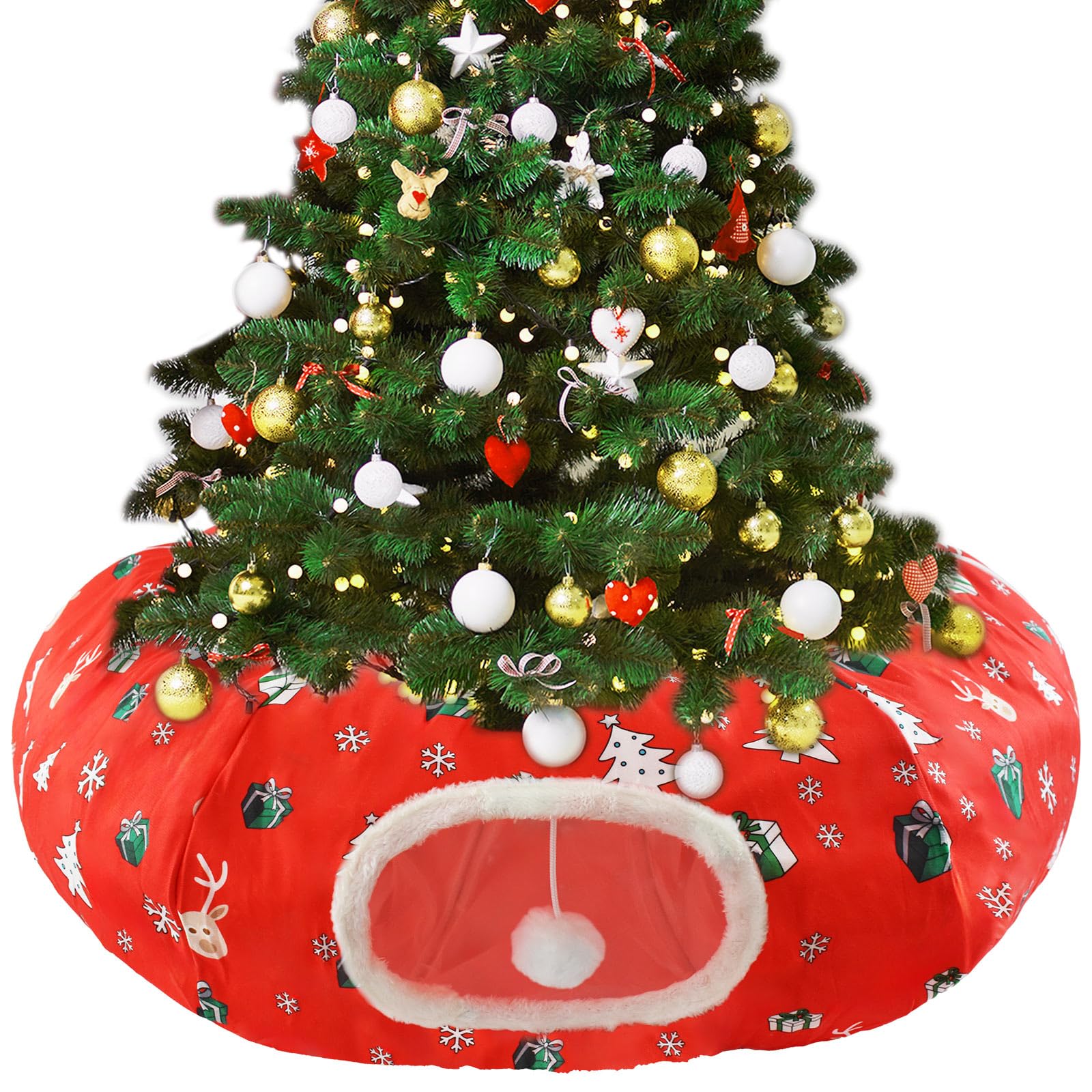 Uoiispet festive cat-tunnel under-tree doubles as cozy nest and decor.