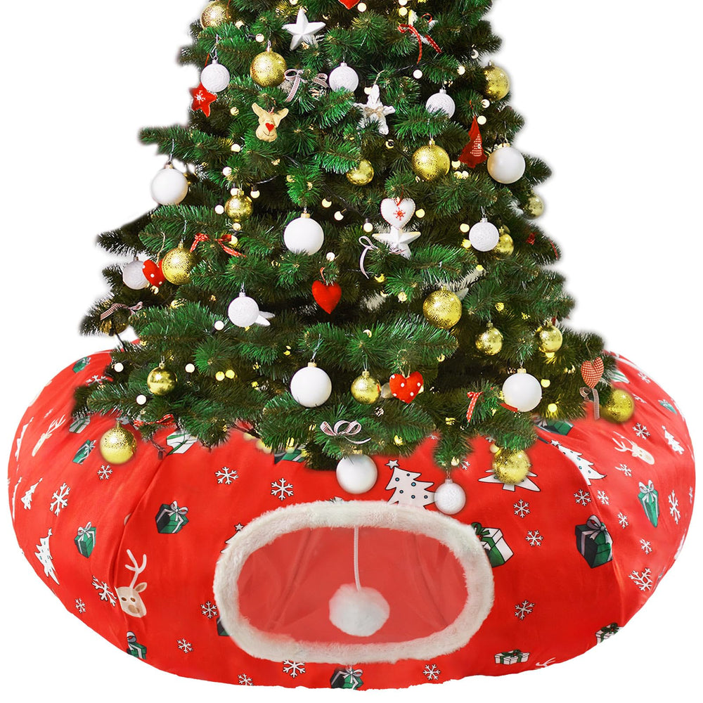 Uoiispet festive cat-tunnel under-tree doubles as cozy nest and decor.