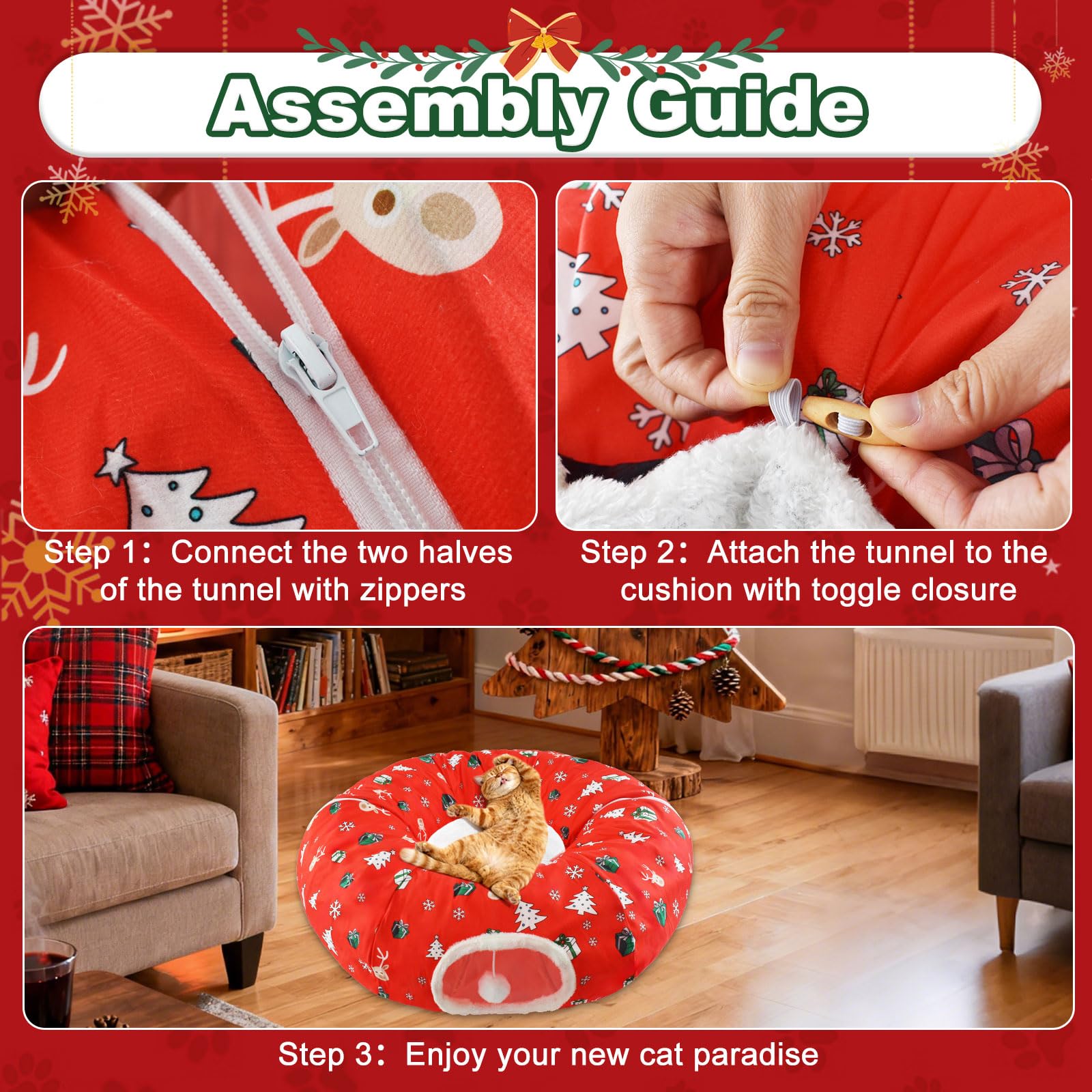 Uoiispet sturdy polyester cat tunnel resists playful pounces and is easy to clean.