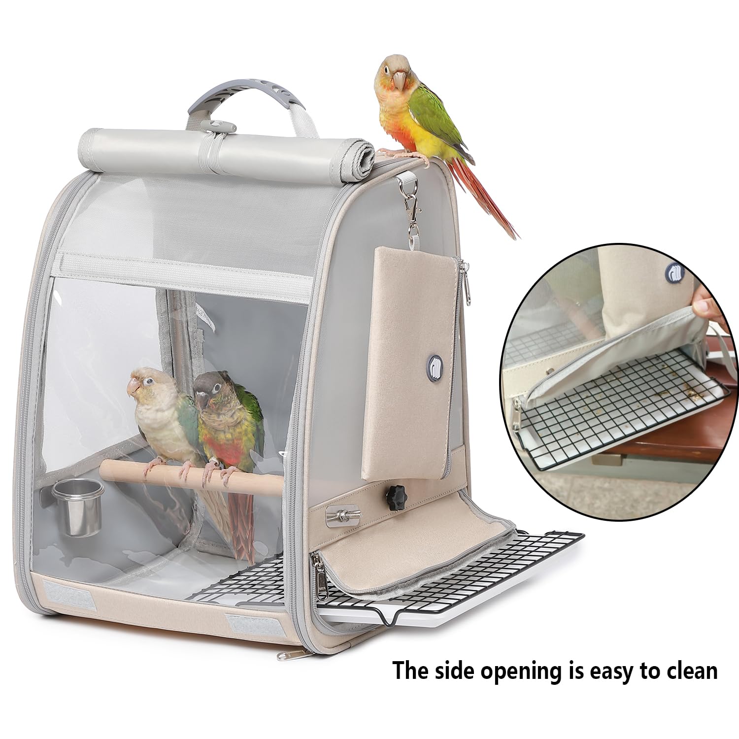 UOOPET standing perch design keeps parrot secure without disruption.