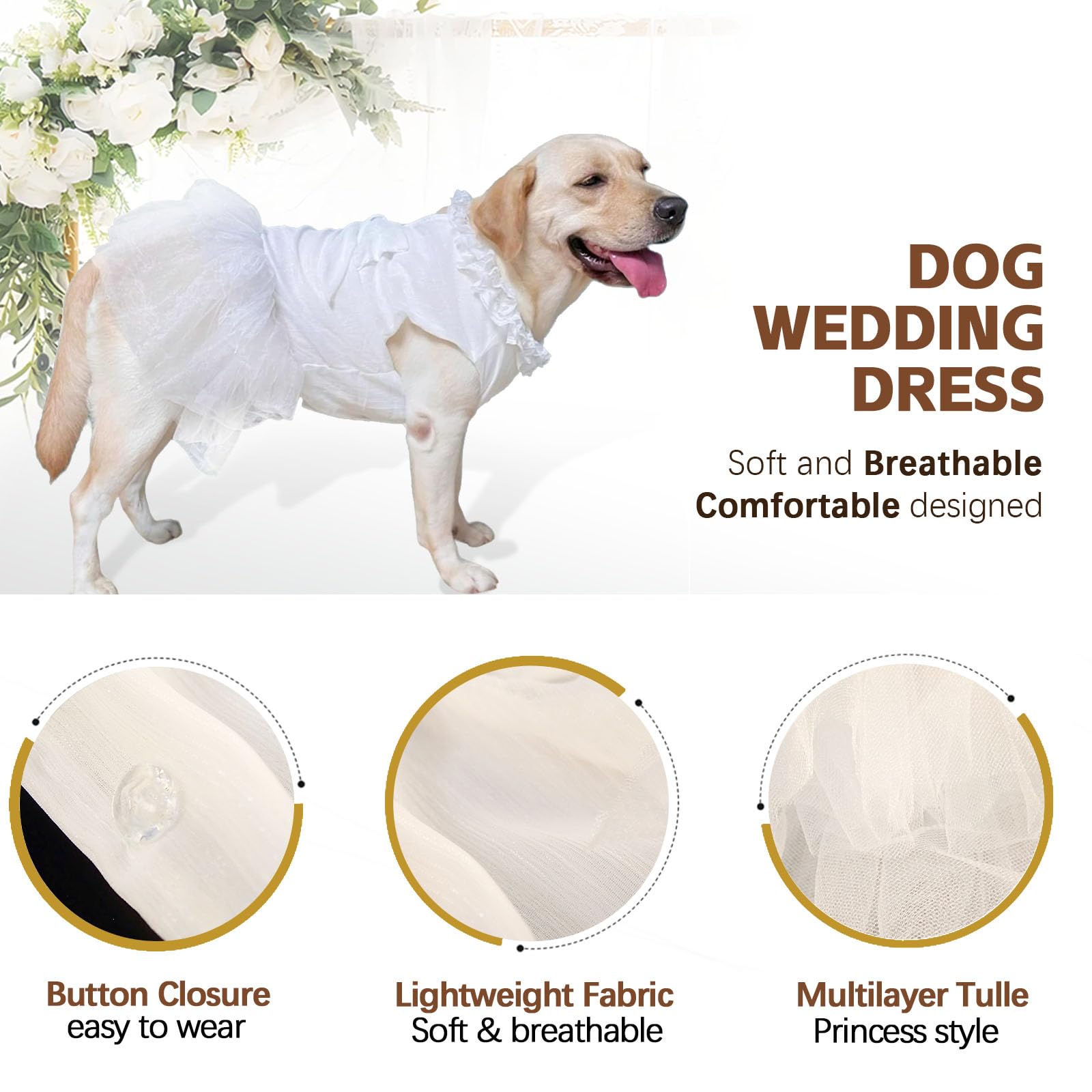 UOSIA dog-bridesmaid-dress-white-tulle adds charming party attire for special occasions.