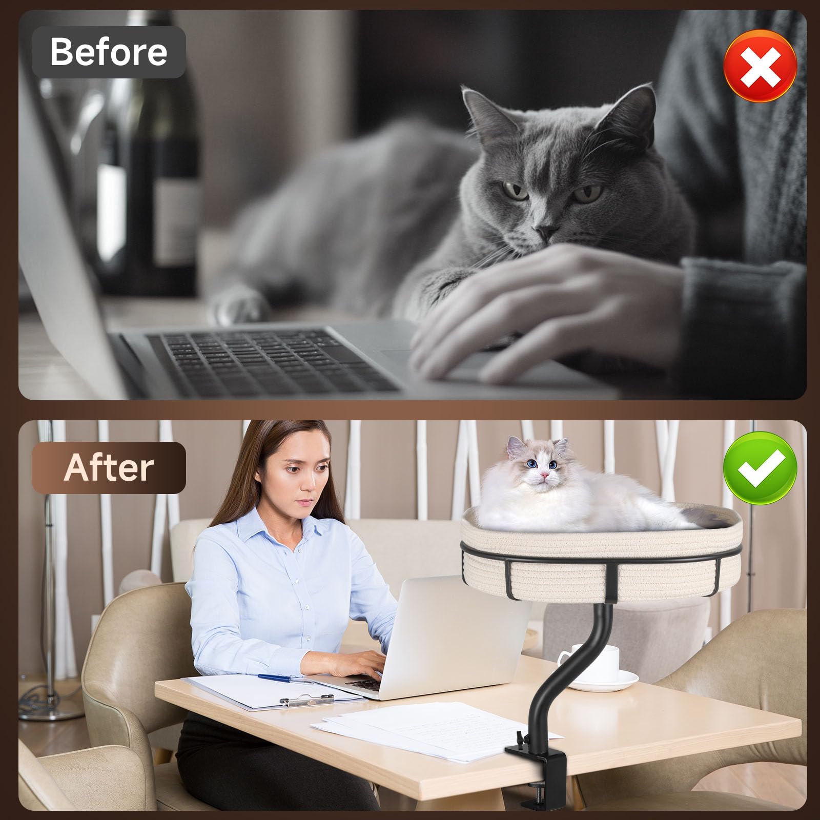 Uoveya Cat Desk Bed washable cotton rope nest for all-season use.