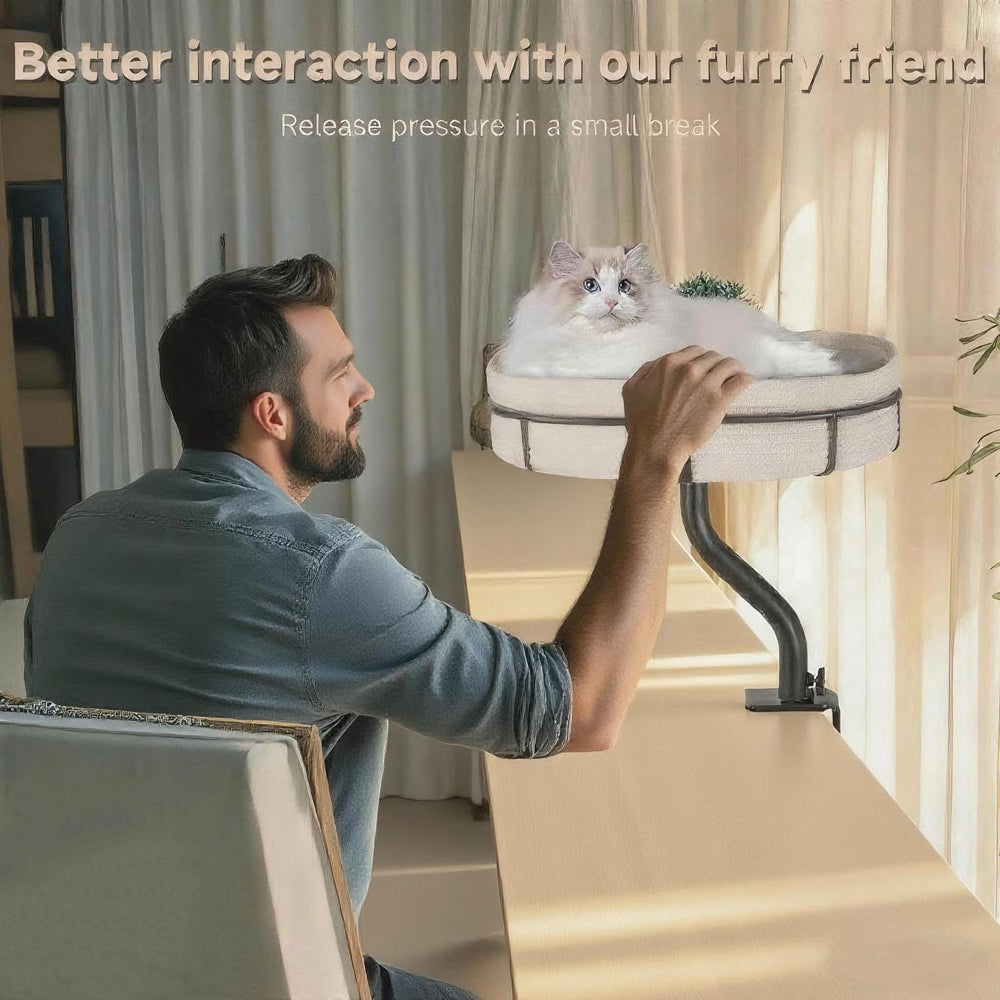 Uoveya Cat Desk Bed setup promotes near-work companionship and focus.