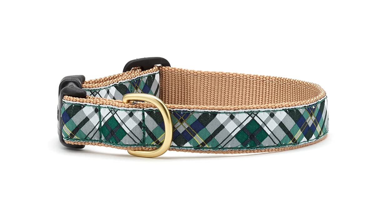 Up Country Gordon plaid-pattern dog collar XL showing durable brass hardware for everyday wear.