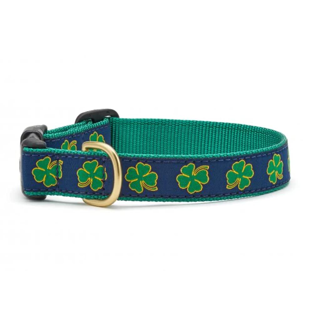 Up Country Navy Shamrock Pattern Dog Collar, Small, 9-15 inches, 5/8 inch narrow width for everyday wear.