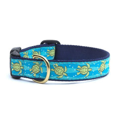 Up Country Sea Turtle pattern dog collar, medium, 12-18 inches, 1 inch wide, durable everyday wear.