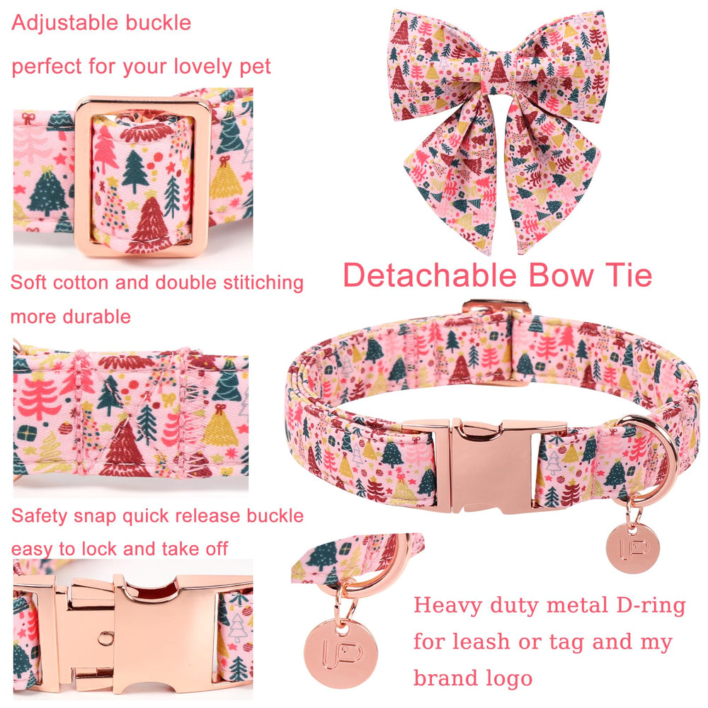 UP URARA PUP adjustable pink christmas-tree collar ensures a secure fit for all sizes