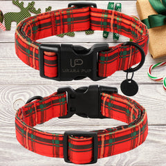 UP URARA PUP Christmas collar with detachable red plaid bowtie