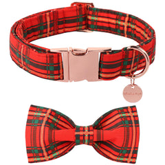 UP URARA PUP Christmas dog collar bowtie front view for festive photo-ready charm