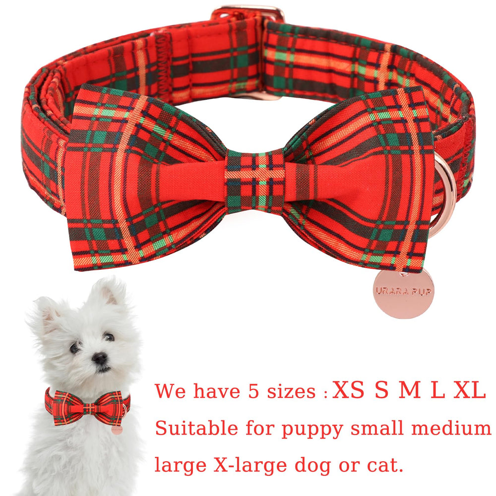 UP URARA PUP Christmas dog collar bowtie side profile showing adjustable fit