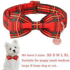 UP URARA PUP Christmas dog collar bowtie side profile showing adjustable fit