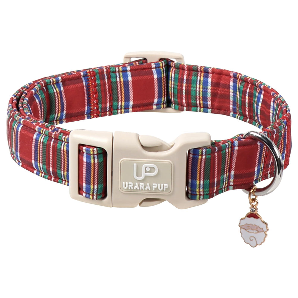 UP URARA PUP Christmas plaid collar with red-blue check for festive daily walks.