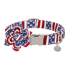 UP URARA PUP dog collar with flower and American flag closeup for comfortable all-day wear.
